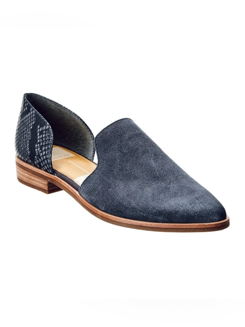 DV Kelsa Pointed Toe D'Orsay Flats - Anthracite Gray Suede & Snake Print